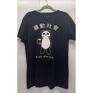 Men's Riot Society T-Shirt Black with‎ Panda & Rose Size Large